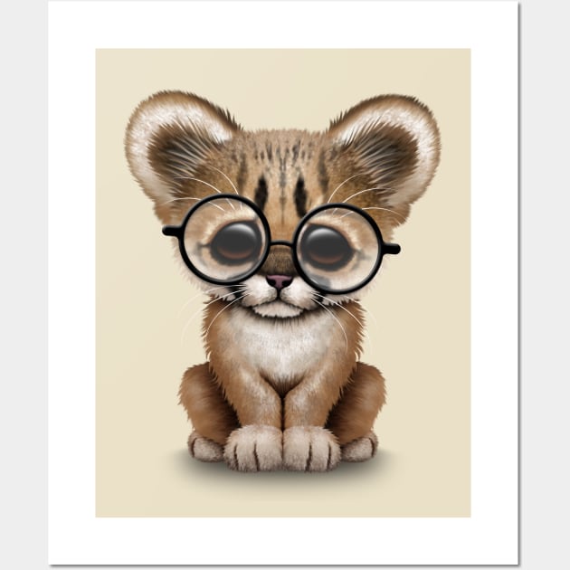 Cute Cougar Cub Wearing Reading Glasses Wall Art by jeffbartels